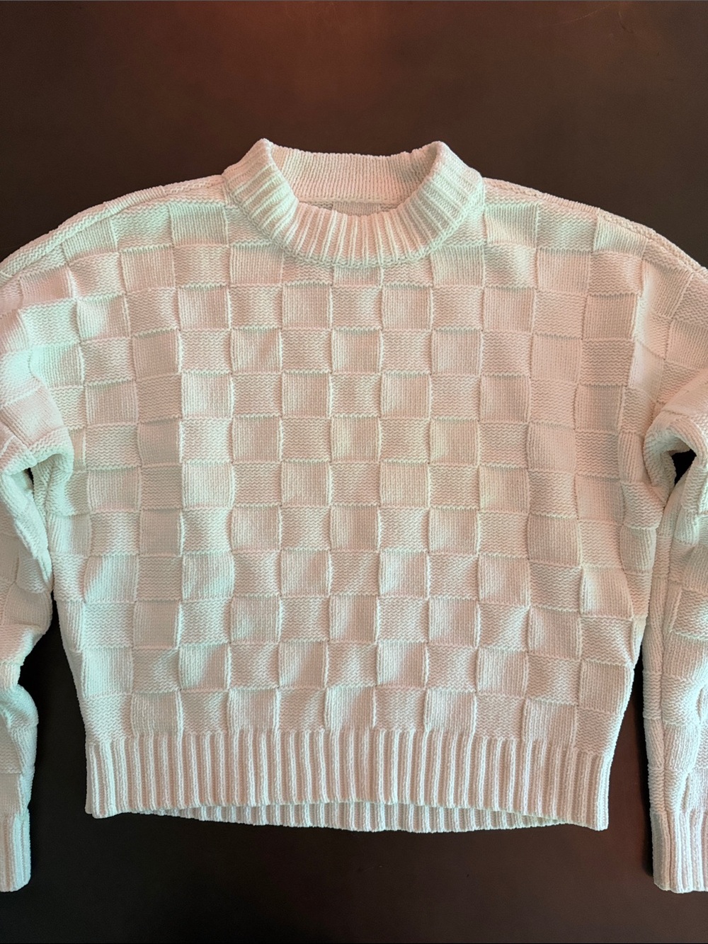 Abercrombie & Fitch Ivory Checkerboard Crewneck Sweater
